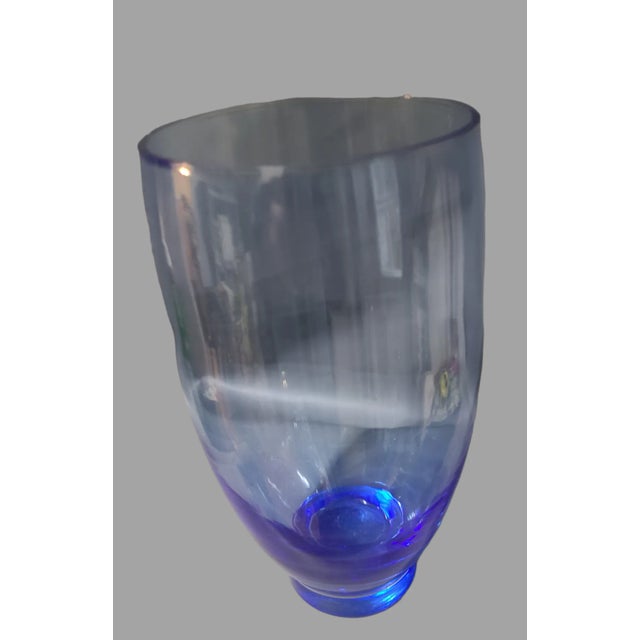 Mid-Century-Modern Mediterranean Blue Hand-Blown Art Glass Vase For Sale - Image 4 of 8
