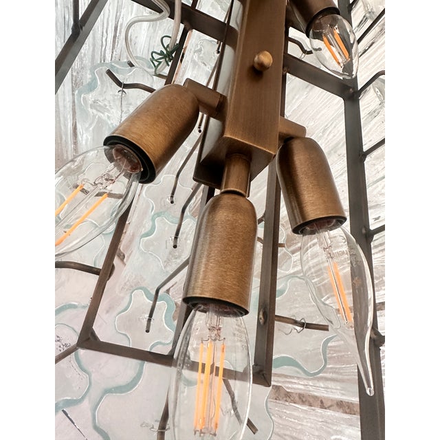 Brown Contemporary Luxury Rectangular "Tronchi" Murano Glass Burnished Chandelier For Sale - Image 8 of 9