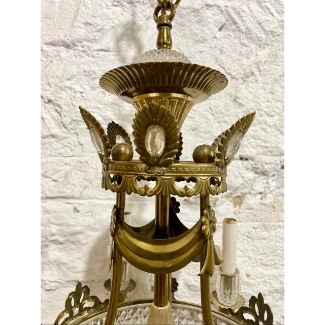 Vintage Neo-Classical Style Metal & Faceted Glass Chandelier For Sale - Image 4 of 7