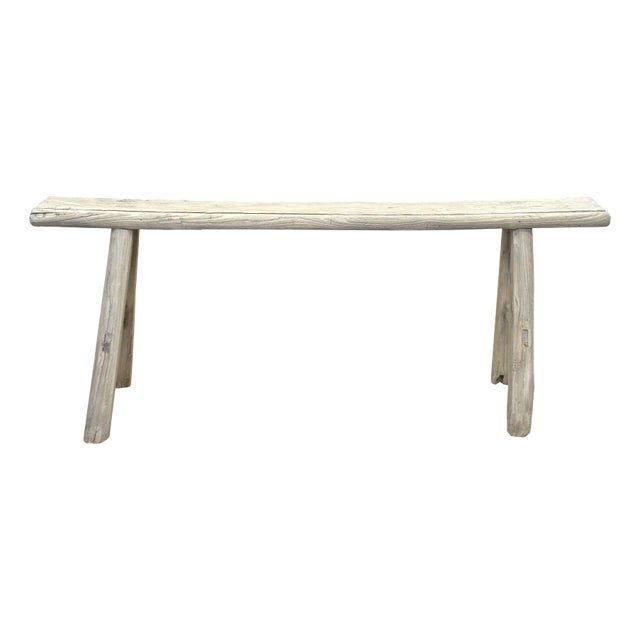 Raw Rough Wood Grain Rectangle Long Slim Stool Bench Side Table For Sale