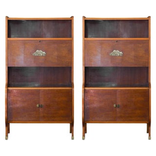 Mid-Century Wooden Sideboards with Brass Details and Decorations, Set of 2 For Sale