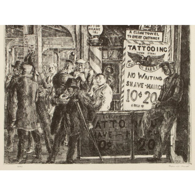 1930s 1939 After Reginald Marsh "Tattoo-Haircut-Shave", First Edition Period Offset Lithograph For Sale - Image 5 of 9
