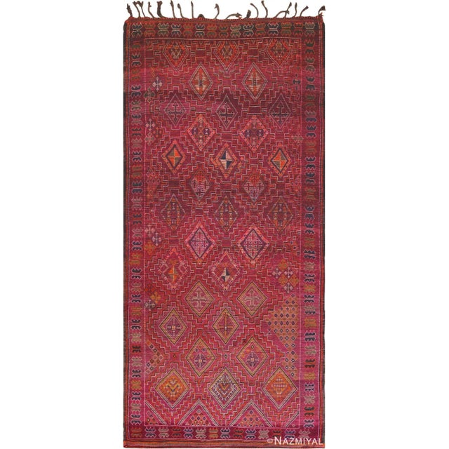 Beautiful Folk Art Mid Century Vintage Purple Moroccan Rug, Country Of Origin: Morocco, Circa Date: Mid 20th Century