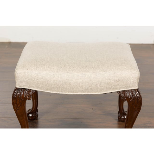 Brown 19th Century English Mahogany Upholstered Stool with Cabriole Legs For Sale - Image 8 of 12