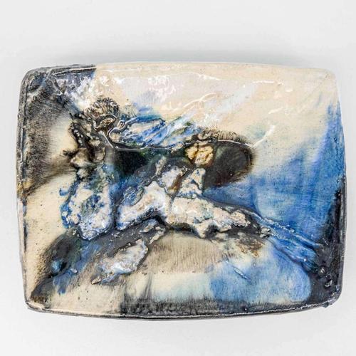 Beautiful ceramic plate by Jeppe Hagendorn, Denmark 1960s. This plate with blue and natural tones and a beautiful glaze is...