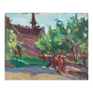 Vintage Urban Oil Painting: Ukrainian Cityscape, 1960s Art 13-23 For Sale