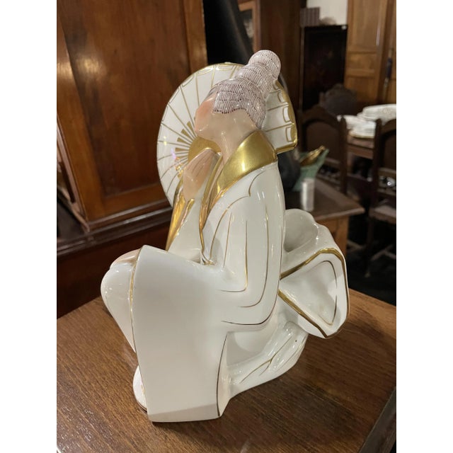 White Limoges Porcelain Chinese Woman with Fan, 1930s For Sale - Image 8 of 11