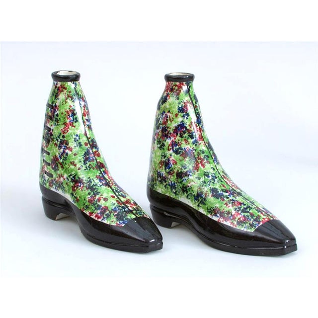 Scottish Pottery Pearlware Sponged Spirit Flasks Modelled in Form of Boots For Sale - Image 12 of 12