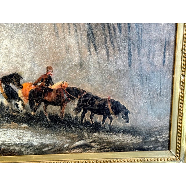 19th Century 19th Century Christian Adolph Schroeder Oil on Canvas of Carriage or Sleigh Pulled by Horses For Sale - Image 5 of 8