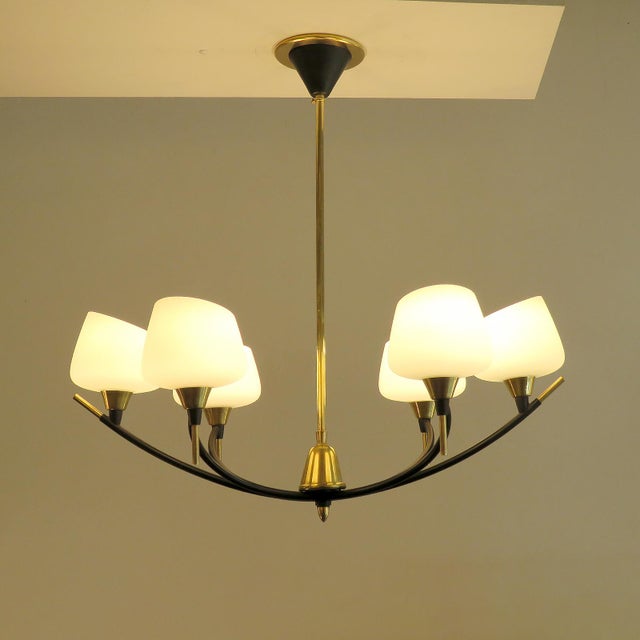 Six-Arm Chandelier by Arlus, 1950 For Sale - Image 10 of 10