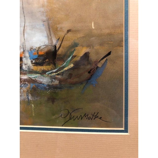 Modern Motke Blum, Israeli Modernist Abstract Expressionist Gouache Painting Boats For Sale - Image 3 of 5
