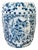 Vintage Blue & White Chinoiserie Porcelain Garden Stool With Double Coin & Floral Medallions For Sale