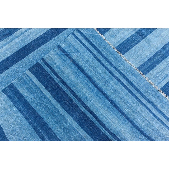 English Doris Leslie Blau Heritage Vintage Dhurrie In Light Blue And Blue Handmade Rug For Sale - Image 3 of 8