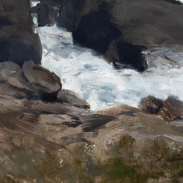 Contemporary A Distant Haze by Jon Doran | Oil on Panel Sea Cliffs Above Breaking Surf For Sale In Denver - Image 6 of 12