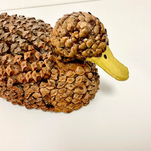 1950s Arts & Crafts Boho Chic Adirondack Pine Cone & Paper Mache’ Duck Figurine For Sale - Image 11 of 16