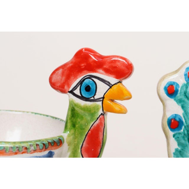 Pair of Hand Painted Vintage Italian Ceramic Rooster Compotes/Vases by De Simone For Sale - Image 11 of 18