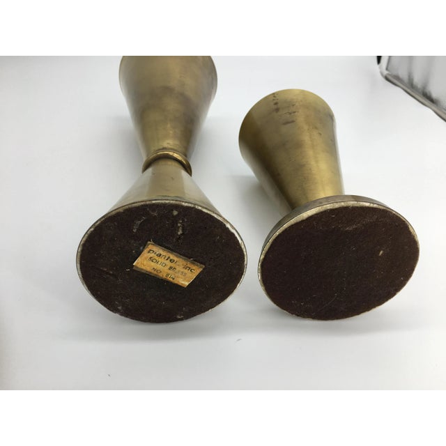 Metal Mid Century Brass and Turquoise Conical Vases - a Pair For Sale - Image 7 of 8