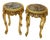 Italian Style Side Table Set With Dark Brown Marble Top & Gold Accents For Sale