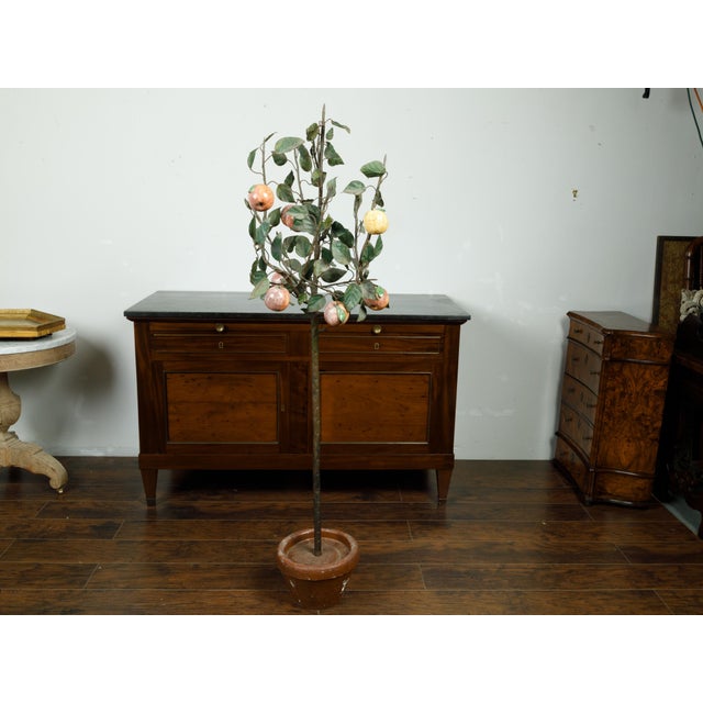 Metal French 1930s Tôle and Glass Tree in Pot Sculpture with Orange and Yellow Fruits For Sale - Image 7 of 9