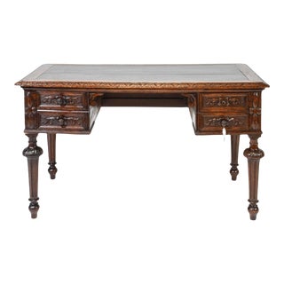 French Henri II Style Carved Oak Desk C. 1910 For Sale