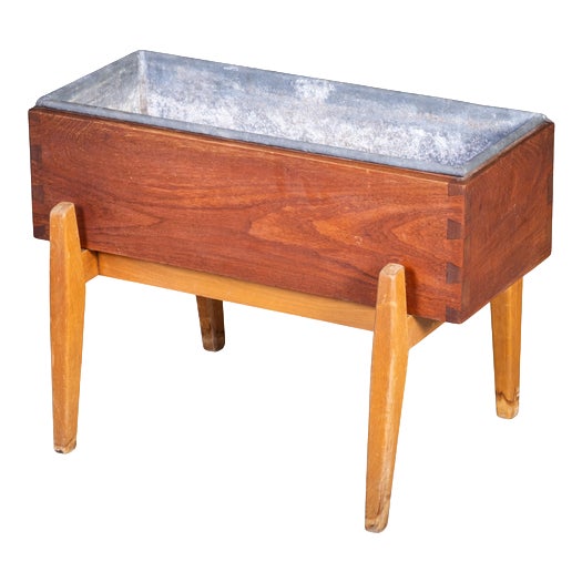 Danish Teak and Beech Planter with Zinc Liner, 1950s For Sale