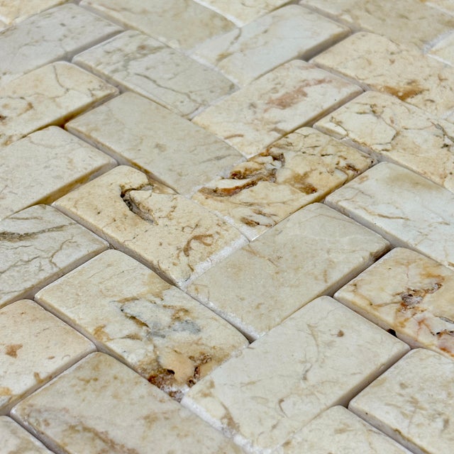 Mediterranean Ivory White Marble Honed 1" X 2" Herringbone Mosaic For Sale - Image 3 of 4