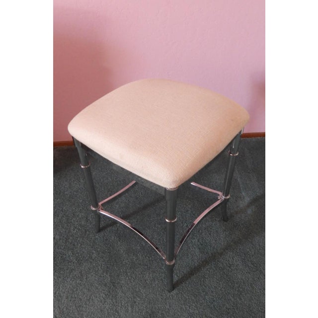 Late 20th Century Polished Chrome Silver Faux Bamboo Vanity Stool Bench For Sale - Image 4 of 5