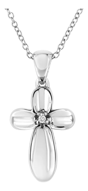 .925 Sterling Silver Prong-Set Diamond Accent Floral Cross 18" Pendant Necklace (I-J Color, I1-I2 Clarity)