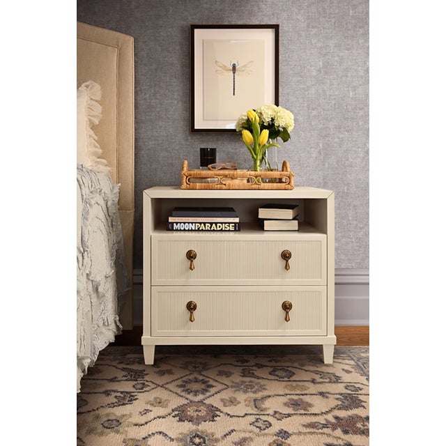 New special order item. Not vintage. Elegant Corine side table featuring two spacious drawers with distinctive fluted...