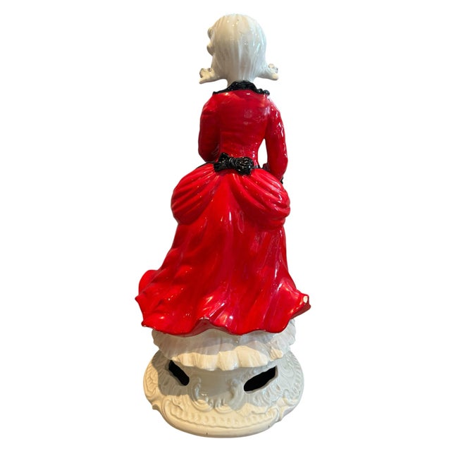 Ceramic Vintage Large Capodimonte-Style Young Maiden Figurine 19.5" Red Black Porcelain For Sale - Image 7 of 9
