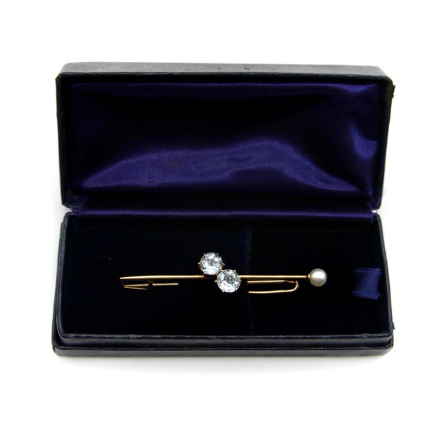 Tiffany and Co. Early 20th Century Tiffany & Co. Edwardian 16k Gold Scarf Pin/ Brooch With Aquamarine and Pearl For Sale - Image 4 of 9