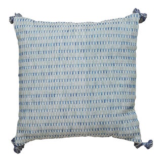 Boho Chic Style Modern Wool and Cotton Pillow in Gray and Blue For Sale