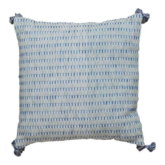 Boho Chic Style Modern Wool and Cotton Pillow in Gray and Blue For Sale