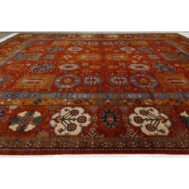 Tribal Modern Turkmen Style Oversized Wool Rug With Tribal Guls and Terracotta Red Tone For Sale - Image 3 of 12