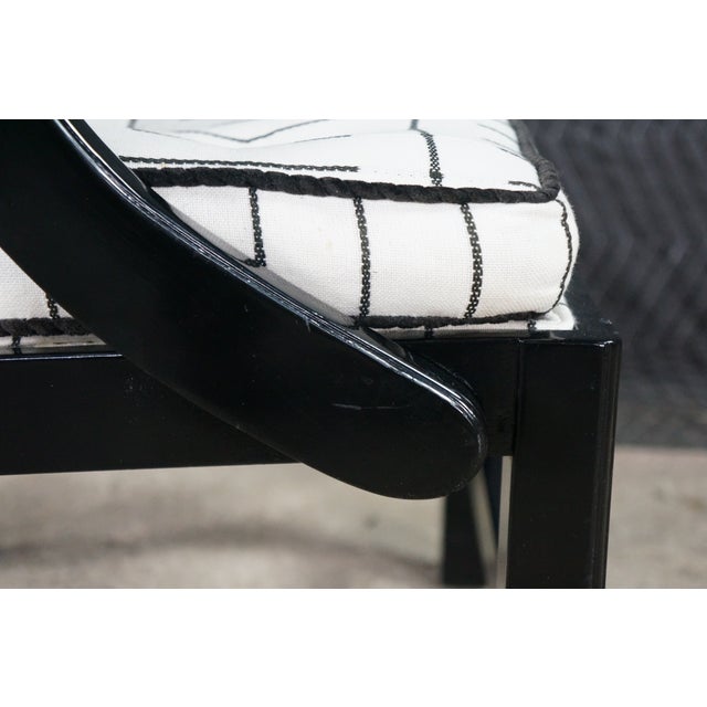 Mid Century Diminutive Black Lacquer Tufted & Striped Chinoiserie Arm Chair For Sale - Image 14 of 18