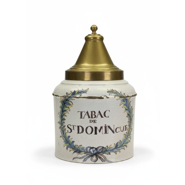 19th Century French Faience Blue and White Ceramic Tabac Tobacco Jar, 1870 For Sale - Image 18 of 18