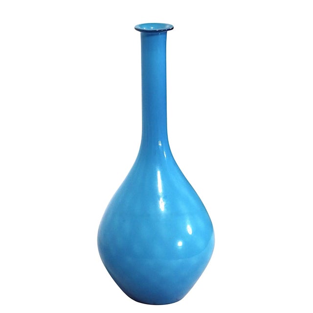 Blue Mid Century Art Glass Vase in Blue and White Cased Quilted Glass For Sale - Image 8 of 9