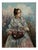 L. Rubia, Young Woman with Shawl and Basket of Flowers, Oil on Canvas, 1920s For Sale