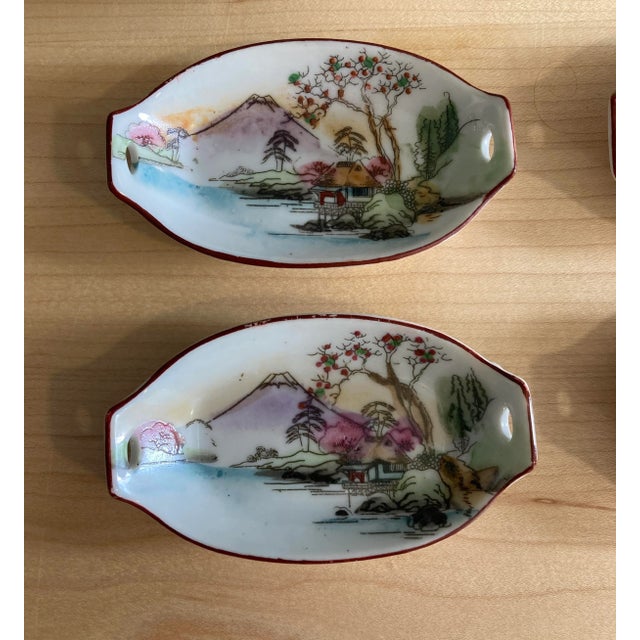Japanese Vintage Hand Painted Japanese Sushi Serving Set With Mount Fuji Landscape, 7 Pieces For Sale - Image 3 of 9