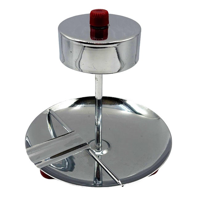 Early Mid 20th Century Chrome and Bakelite Ashtray W/ Pull-Match Dispenser For Sale