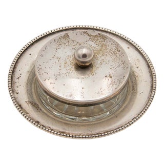 Silver Butter Dish with Pearl Saucer For Sale