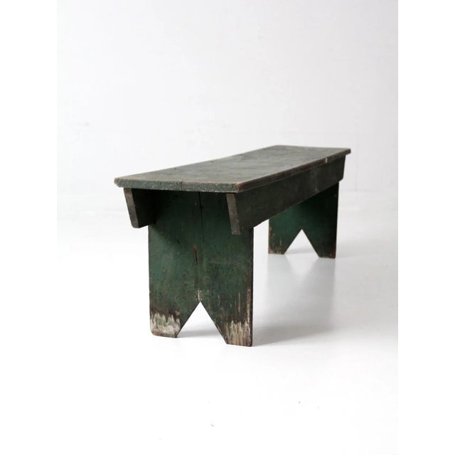 Antique Primitive Green Farmhouse Bench For Sale - Image 4 of 13