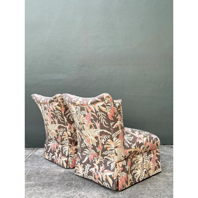 Brunschwig and Fils “Seychelles” Cotton Print Slipper Chairs For Sale - Image 9 of 12