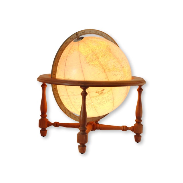 Large Vintage Lighted Globe/ Lamp on Wood Stand For Sale - Image 4 of 6