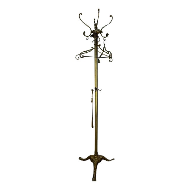 Vintage Baroque-Style Coat Rack in Brass with Hangers and Shoehorn, 1970s, Set of 3 For Sale