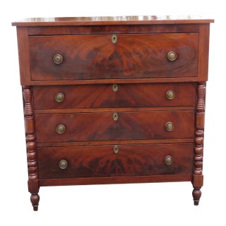 Empire Late 1800s Flame Mahogany Tall Wide Chest of Drawers For Sale