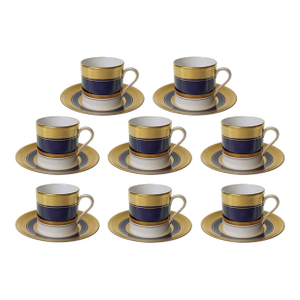 Late 20th Century Royal Worcester Malvern Blue Cobalt & Gilt Coffee Can Cup Saucer Set 8 - 16 Pc