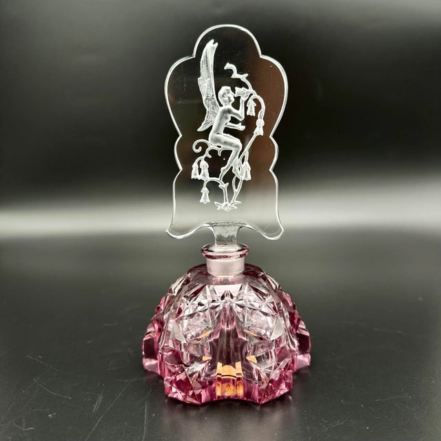 Vintage Aristo Violet Winged Nymph With Flowers Bohemian Glass Perfume Bottle For Sale - Image 4 of 11