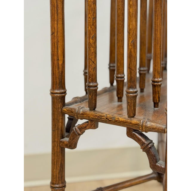 Brown Vintage Magazine Rack English Canterbury Dark Faux Bamboo Wheels Rare Find For Sale - Image 8 of 10