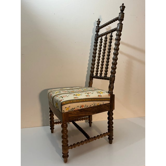Wood Antique French Bobbin Chair, Ebonized Wood, c.1800's With Upholstered Seat For Sale - Image 7 of 7